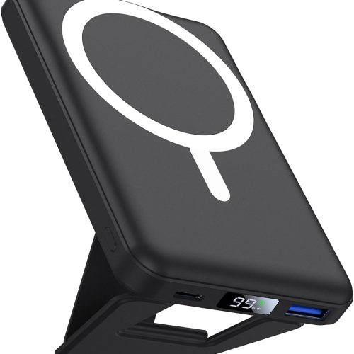 10000mAh Foldable Wireless Portable Charger, Compact Magnetic Power Bank with Adjustable Stand and Fast Charging