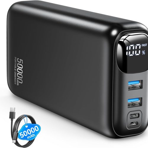 50000mAh Portable Power Bank, High-Capacity Fast Charging Battery Pack with Multiple USB Outputs for Phones and Tablets
