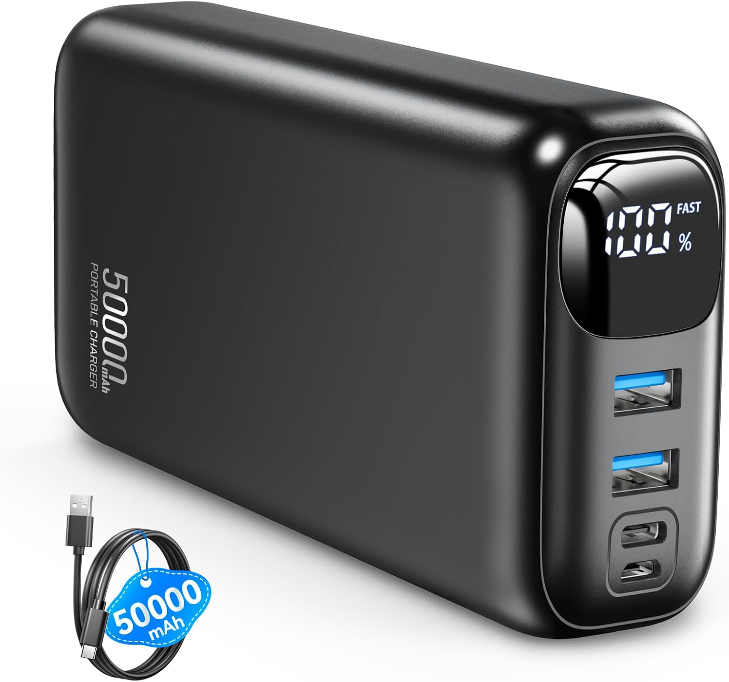 50000mAh Portable Power Bank, High-Capacity Fast Charging Battery Pack with Multiple USB Outputs for Phones and Tablets