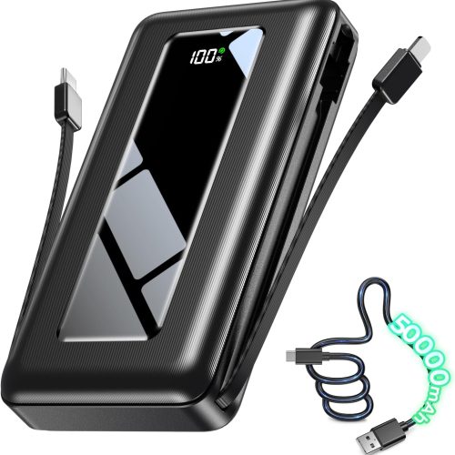 50000mAh Portable Charger with Charging Cables, High-Capacity External Battery Pack for Multiple Devices and Travel