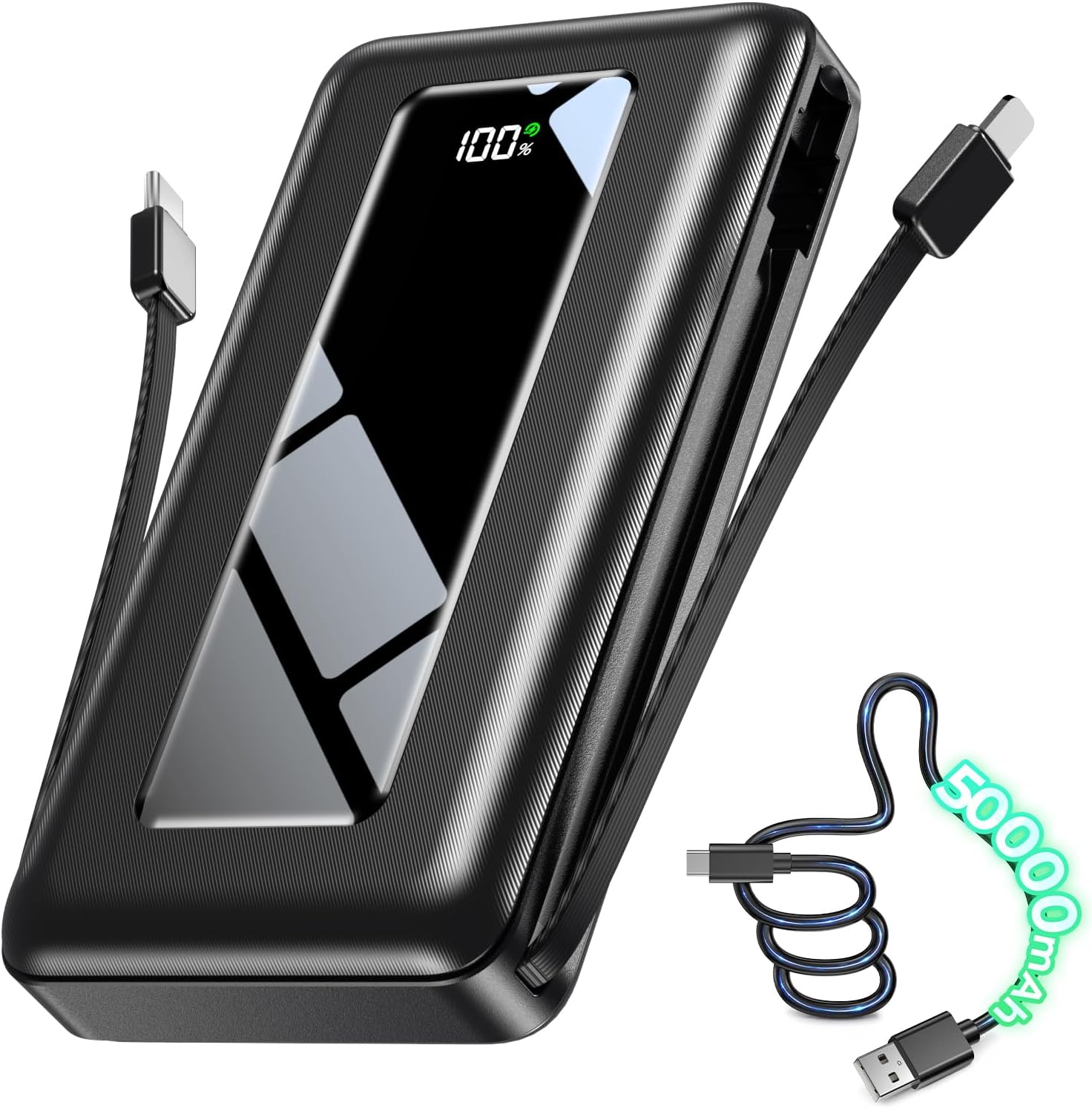 50000mAh Portable Charger with Charging Cables, High-Capacity External Battery Pack for Multiple Devices and Travel