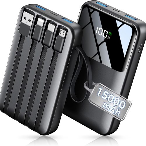15000mAh Portable Power Bank, Fast Charging External Battery Pack with Multiple Outputs for Smartphones and Mobile Devices