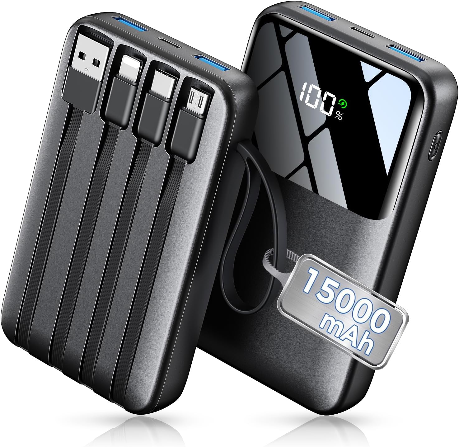 15000mAh Portable Power Bank, Fast Charging External Battery Pack with Multiple Outputs for Smartphones and Mobile Devices