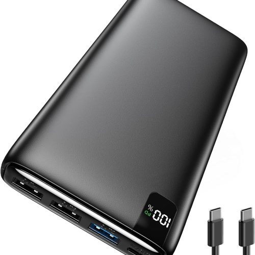 Portable Charger with Built-In Charging Cable, Compact Rechargeable Power Bank for Convenient On-the-Go Charging